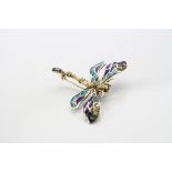 Sapphire and diamond plique-a-jour 14ct yellow gold brooch modelled as a dragonfly, the plique-a-