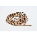 9ct rose gold curb link Albert chain, each link hallmarked, with 9ct rose gold toggle, T bar and