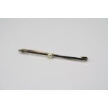 Edwardian seed pearl 15ct yellow gold platinum set bar brooch, length approximately 5.5cm