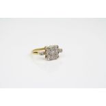 Diamond 18ct yellow gold platinum set cluster ring, nine cognac small round eight cut diamonds