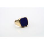 Lapis Lazuli 9ct yellow gold Gents signet ring, the lapis lazuli polished panel measuring