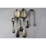 Pair of George IV silver fiddle pattern table spoons, initialled terminals, makers William Eaton,