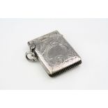 Edwardian silver vesta case, bright cut floral and foliate scroll decoration, blank cartouche,