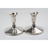 Pair of Swedish silver dwarf candlesticks, inverted bell shaped sconce to short tapered stem,