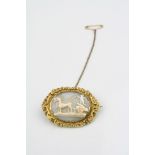 Victorian shell cameo yellow metal brooch, the cameo depicting a cherub driving chariot and