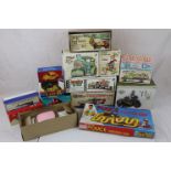A collection of boxed transport related tin plate toys to include Harley Davidson & Sidecar,