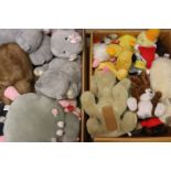 A large collection of plush toy animals contained within two large boxes to include a good selection