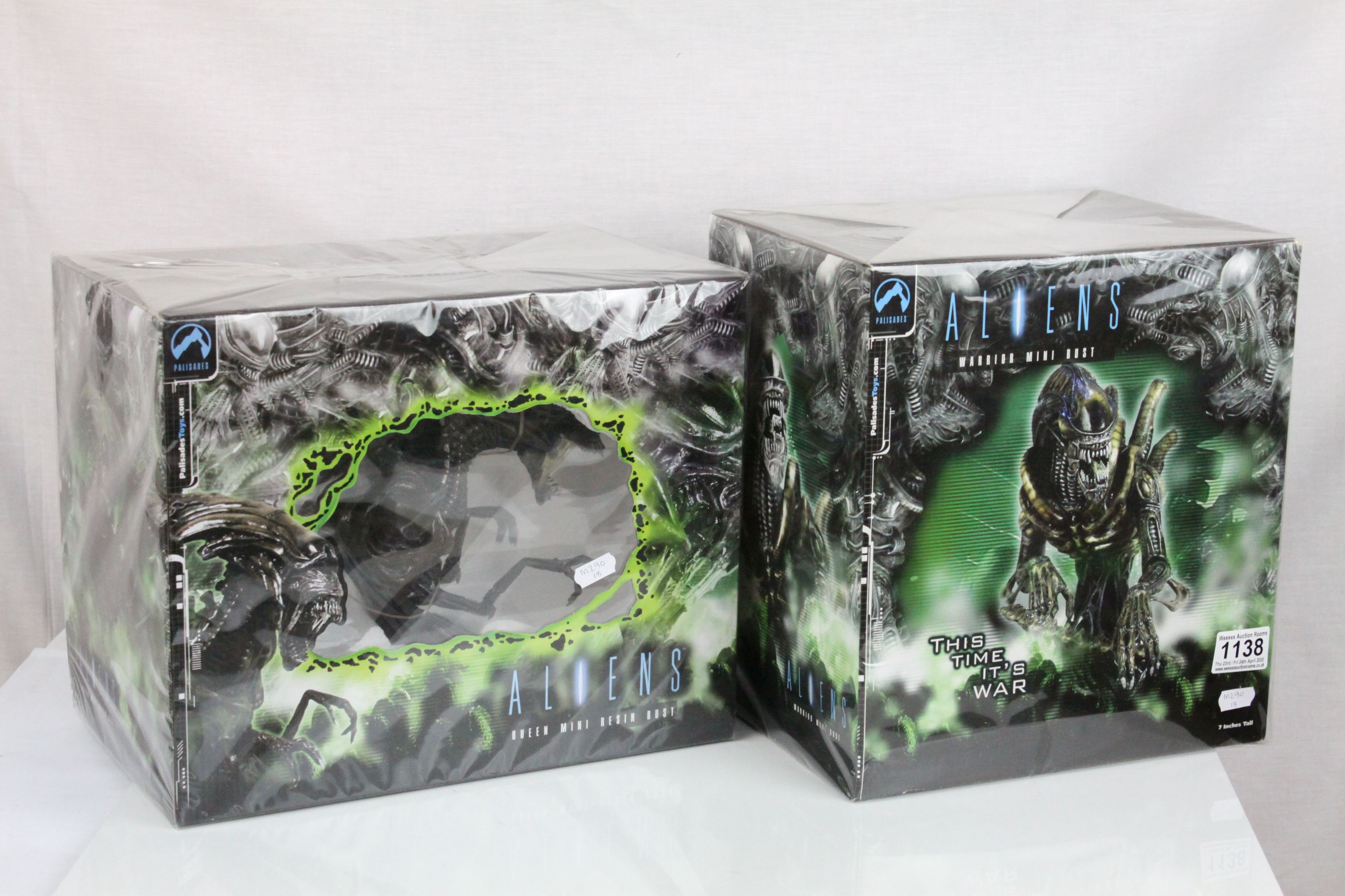 Two boxed Palisades Aliens busts to include Warrior Mini Bust and Queen Mini Resin Bust, both