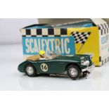 Boxed Triang Scalextric C74 Austin Healey 3000 slot car in green, with instructions, gd with yellow