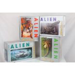 Four boxed Halcyon Movie Classics Alien PCV model kits to include HT01 Alien, HT02 Face Hugger, HT03