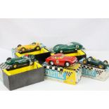 Five boxed Triang Scalextric slot cars to include MM C54 Lotus, MM E1 Lister Jaguar in green, MM C55