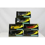 Six cased Scalextric slot cars to include C2363 TVR Speed 12 Collectors Club 2001, C2463 Ford GT