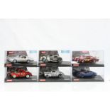 Six cased Carrera Evolution slot cars to include 27333 '41 Willys Coupe Hot Rod Supercharged II,