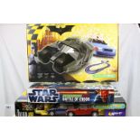 Three boxed TV related Scalextric sets to include Batman Begins, The Italian Job and Star Wars