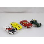 Four Triang Scalextric slot cars to include CK2 Porsche GT in yellow, Ford GT in white/black, C68