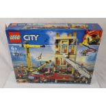 Boxed Lego City 60216 Downtown Fire Brigade set, complete and in sealed bags, one box end opened