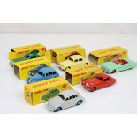 Six boxed Dinky diecast models to include 163 Bristol 450 Sports Coupe in green, 132 Packard