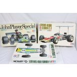 Three boxed 1:12 Tamiya plastic model kits to include BS1213 John Player Special Lotus 72D, BS1202