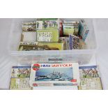 A box of Airfix and Timpo plastic model kits to include HMS Ark Royal, Washington's Army, Tarzan