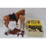 Boxed Pelham Puppet Muffin the Mule plus a Marx Jay West figure with horse