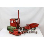 Five mid 20th C tin plate vehicles and accessories to include Triang, play worn