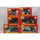 Six boxed Britains 1:32 tractors to include 09638 Valtra Valmet 8750 Tractor and Snow Plough,