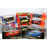 Nine boxed 1/18 & 1/24 diecast models to include Burago x 2, MG Morris Garages, Revell x 2, Maisto x
