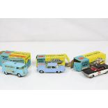 Three boxed Corgi diecast models to include No.229 Chevrolet Corvair in pale blue, No.237 Oldsmobile