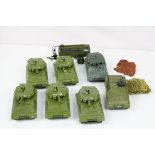 Seven Dinky diecast military tank models, some play wear plus a Britains accessory (8)