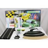 Boxed Scalextric Beetle Cup with both slot cars VW Beetle No 17 and No 18