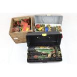 Large collection of mid 20th C Meccano contained in 9 cases, trays and cabinets, featuring various