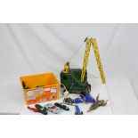 Tin plate Marx crane in green livery (play worn) plus a quantity of Triang Scalextric spares,