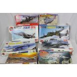 Eight boxed Airfix aviation model kits to include 4 x 1:48 featuring 05101 BAe Sea Harrier FRS-1,