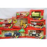 Eight boxed Britains farming models to include 9513 Sanderson Rough Terrain Forklift, 9597