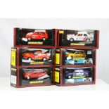 Six boxed Scalextric slot cars to include C459 Shell Datsun, C316 Ford XR2 Valvoline, C424 Ford