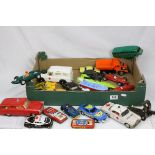 Collection of 22 plastic and tin plate models to include Scala Land Rover, Japanese Ambulance, OK