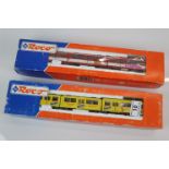 Two boxed Roco HO scale three car set to include Nesquik and Jagermeister livery