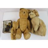 Three early - mid 20th C soft toys to include 2 x Teddy Bears and a dog, plus a small articulated