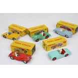 Five boxed Dinky diecast models to include 107 Sunbeam Alpine Sports in pale blue, with driver,