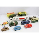 11 play worn Dinky diecast models to include boxed 623 Army Covered Wagon, boxed 621 3 Ton Army