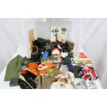 Collection of original Palitoy Action Man accessories to include clothing, boots, weapons, paperwork