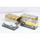 Two boxed / cased Motorace by MRRC Airfix slot cars to include yellow and white, both vg