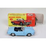 Boxed Dinky 114 Triumph Spitfire diecast model repainted in pale blue with dark blue interior