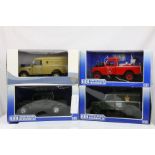 Four boxed 1:18 diecast model vehicles to include 3 x Universal Hobbies featuring Land Rover Serie