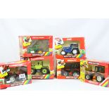 Six boxed Britains tractors to include 9518 Renault Tractor, 9515 Volvo Valmet Tractor (damage to