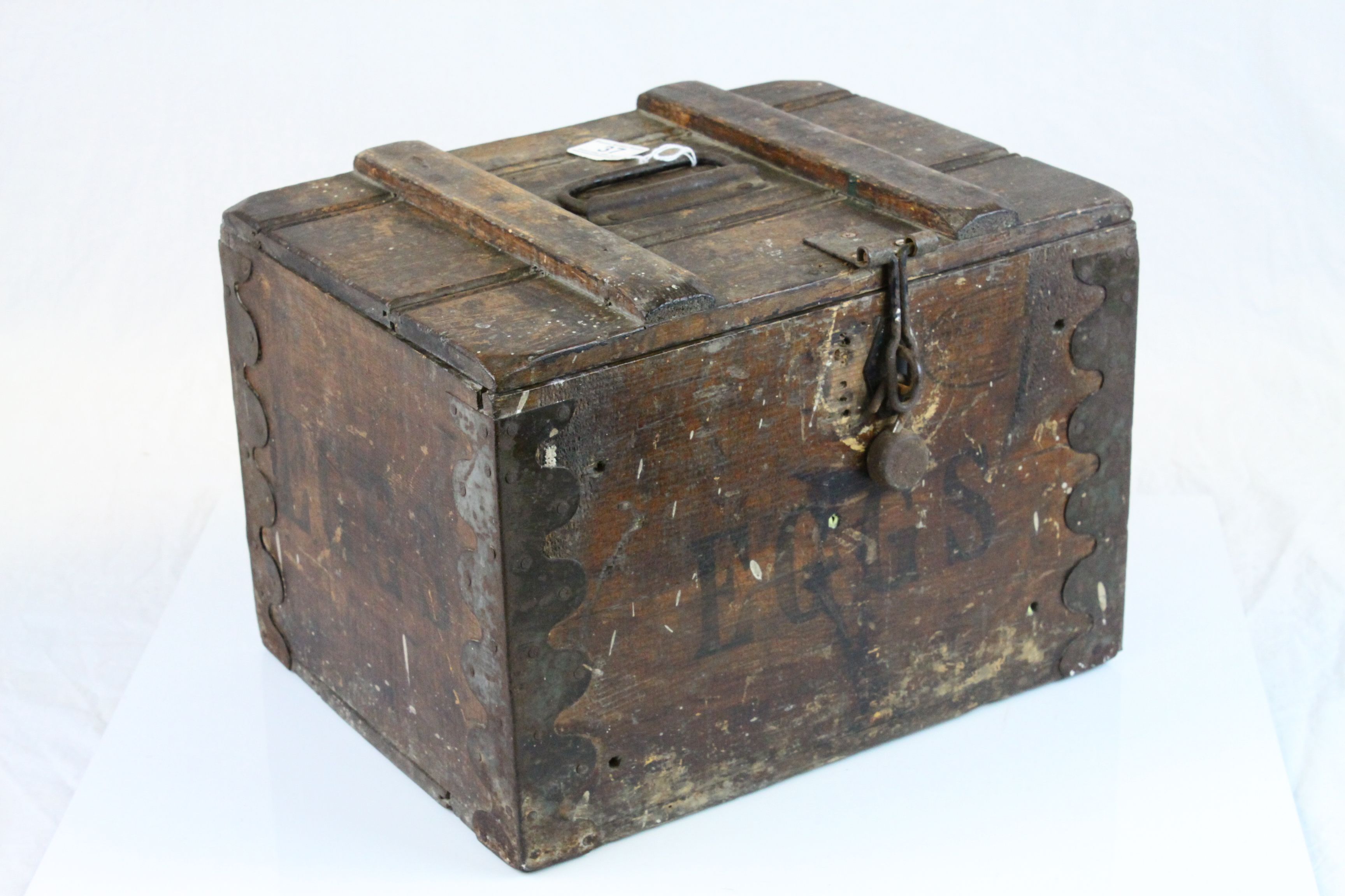 Early 20th century Rustic Pine Egg Box with Iron Fittings, the hinged lid opening to reveal four