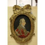 19th century Oval Carved and Painted Wax Side Profile Portrait, probably George III, contained