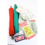 A collection of vintage railway related collectables to include a red and green station master flags
