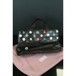 Radley Dark Brown Leather Handbag with partial Spotted Design, Scottie Dog Tag, 35cms wide, with