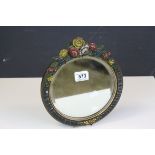 Early 20th century Circular Barbola Table Mirror with Easel Back, 29cms high